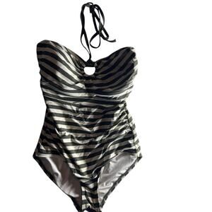 Michael Kors Women's Size 10 One Piece Swimsuit Cruise 2019 Olive White Striped